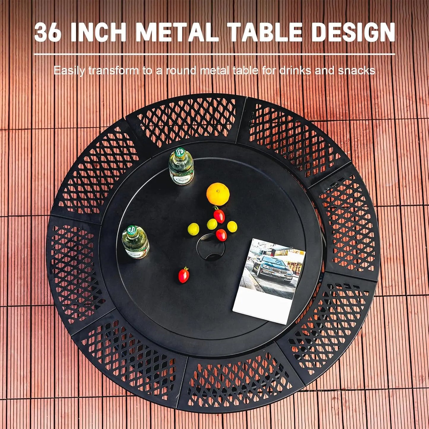 36 Inch Outdoor Wood Burning BBQ Fire Pit with 2 Cooking Grills and Lid