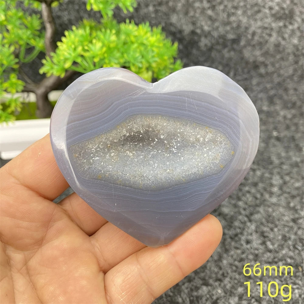 Natural Blue Agate Geode Heart Shaped Agate Reiki Healing Spiritual Meditation Home Decor Birthday Gift