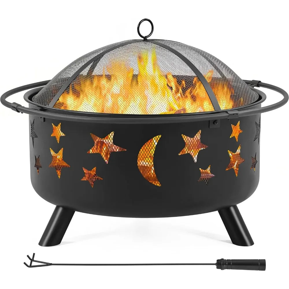 30 Inch Wood Burning Fire Pit With Spark Screen And Poker