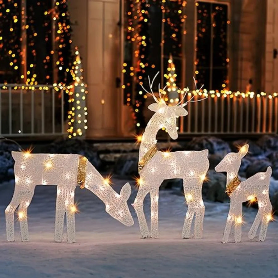Outdoor Christmas Reindeer Family 3 Piece Lighted Set With 60 Lamps Waterproof