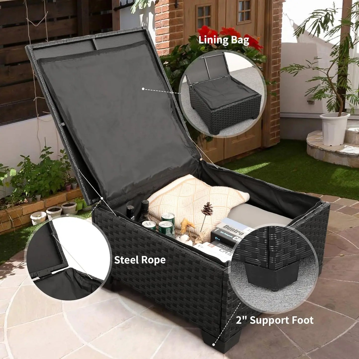3 Piece Patio Furniture Set Outdoor Sectional Wicker Ottoman