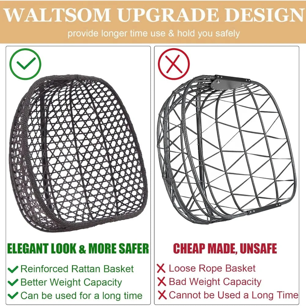 Double Hanging Swing Egg Chair with Stand, Hexagon Wicker Hammock Swing Chair for Outdoor Garden Patio, 2 Person Egg Chair with