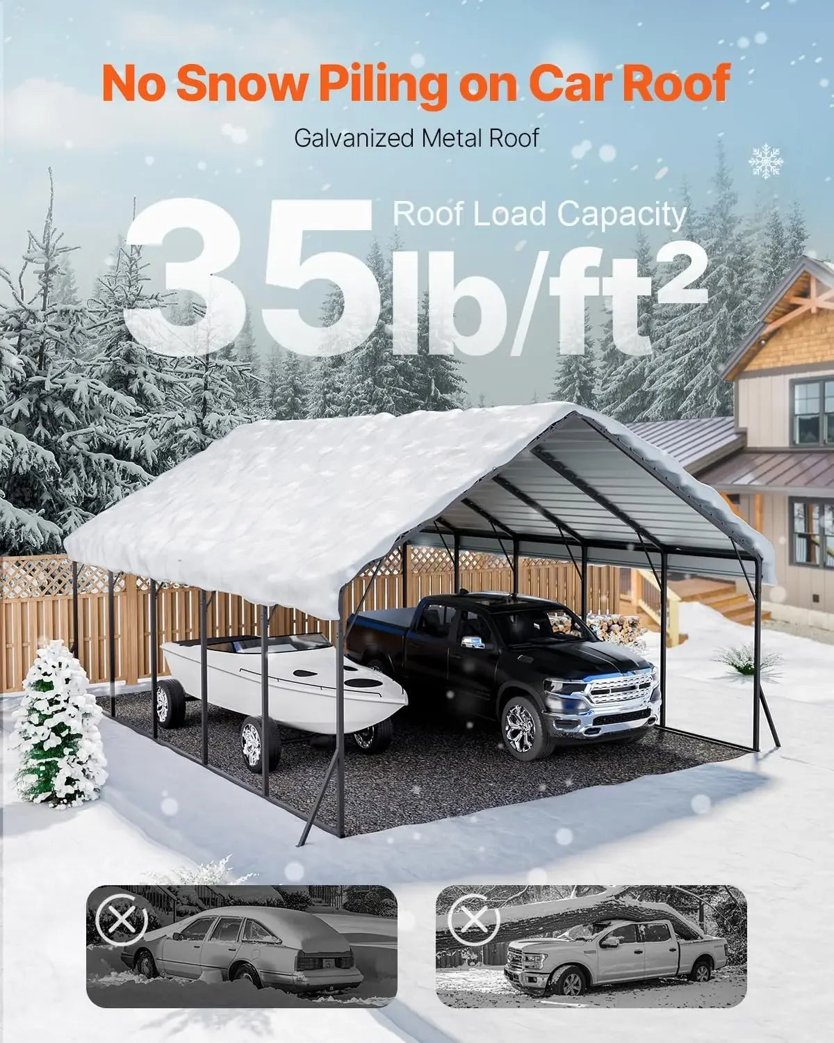 20x24 Ft Heavy Duty Metal Carport With Removable Sidewalls