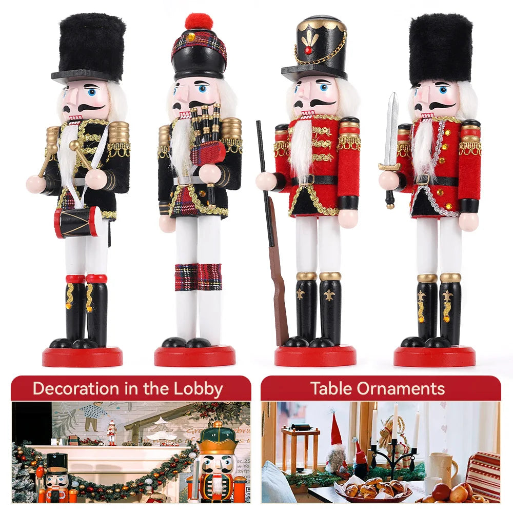 30cm Wooden Nutcracker Soldier Puppet Statues Christmas Gift Home Decor