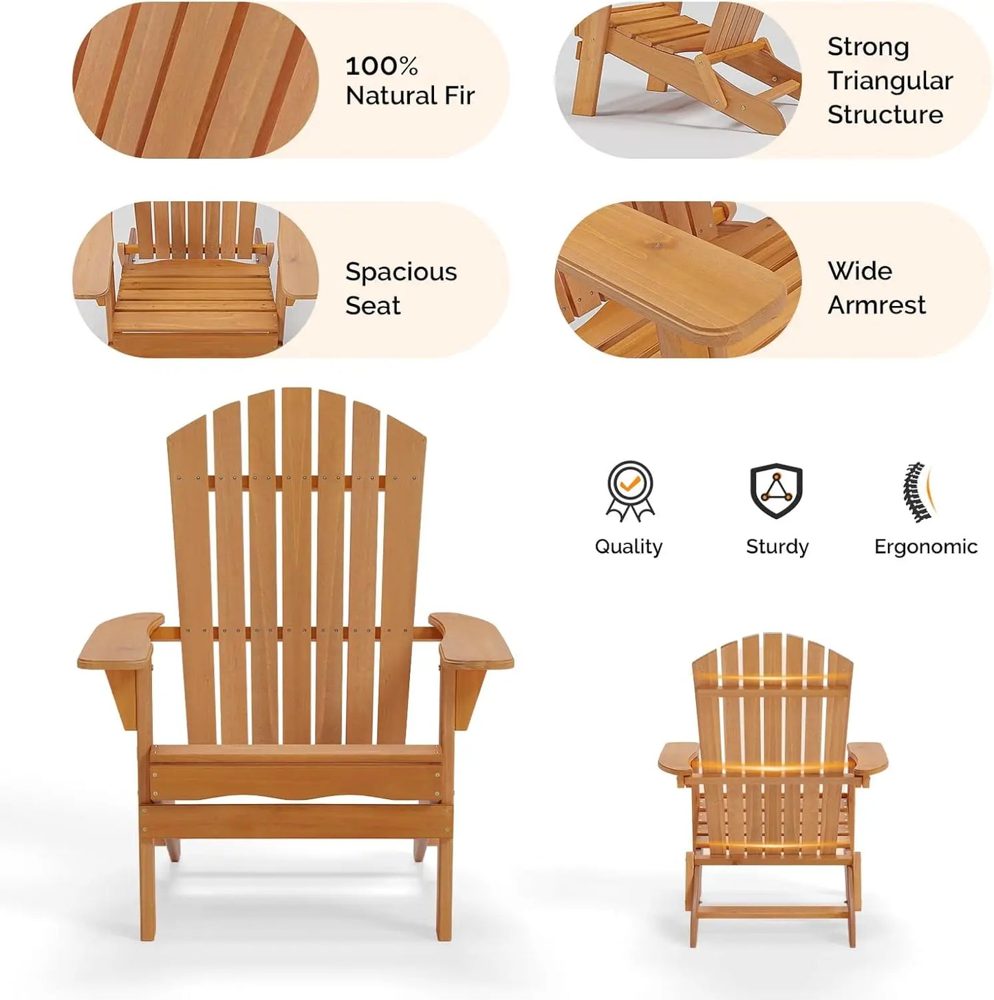 Folding Adirondack Chairs Set of 4 Teak Wood Outdoor Chairs Foldable Fire Pit Chairs for Patio BBQ Porch Yard Pool