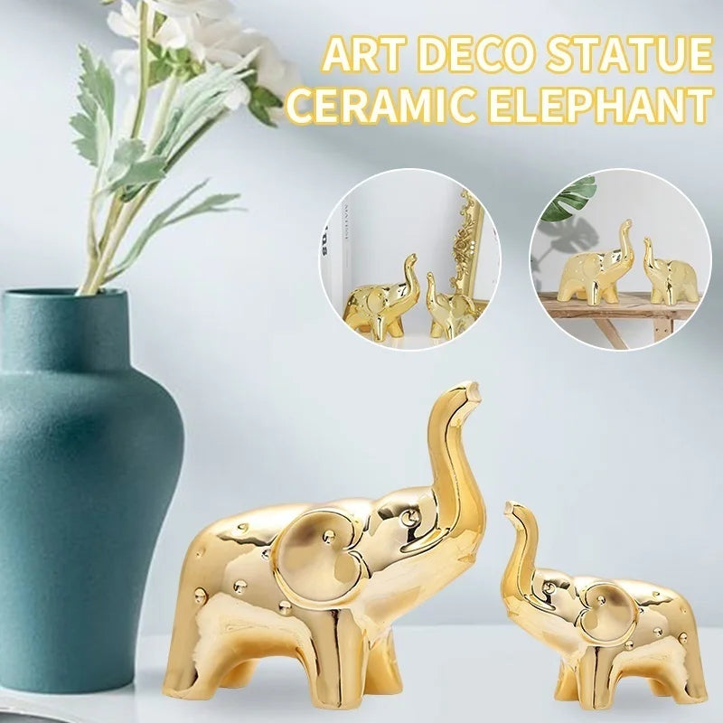 Ceramic Elephant Statue Pair Animal Sculpture Craft for Home Office Desktop Decor Wealth Lucky Gift for Christmas and Mother's Day