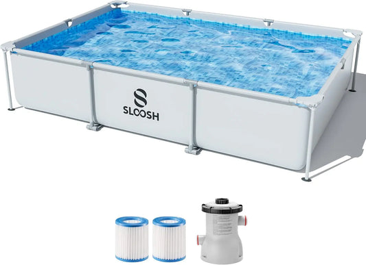 Rectangular Above Ground Swimming Pool Set 10ft x 6.8ft x 26inch Outdoor Frame