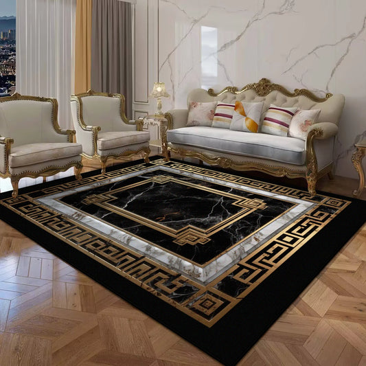 Black Gold Marble Luxury Carpet Large Area Rug for Living Room Sofa Table Anti Slip Doormat Balcony Floor Mat