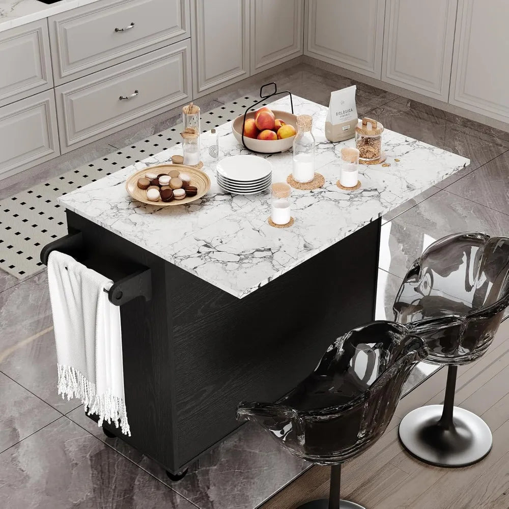 Rolling Kitchen Island With Marble Top And Storage Cart