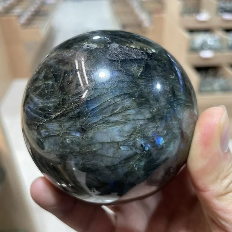 Natural Orange Moonstone Crystal Ball Polished Decorative Sphere with Wood Stand Healing Crystals