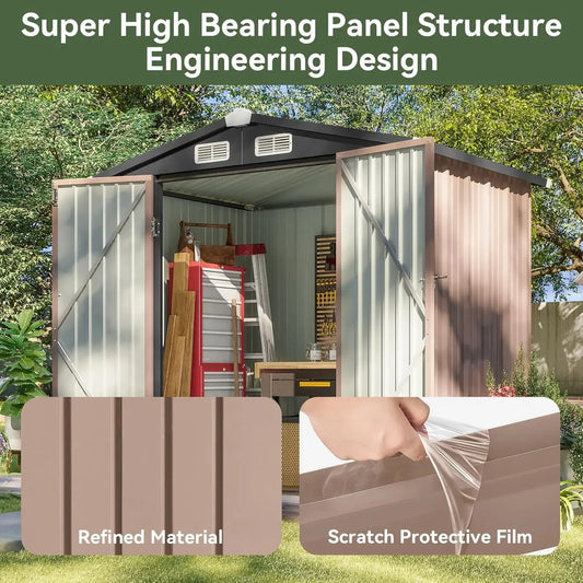 6.2x4 FT Outdoor Metal Garden Storage Shed with Lockable Doors and Slooping Roof for Backyard and Patio