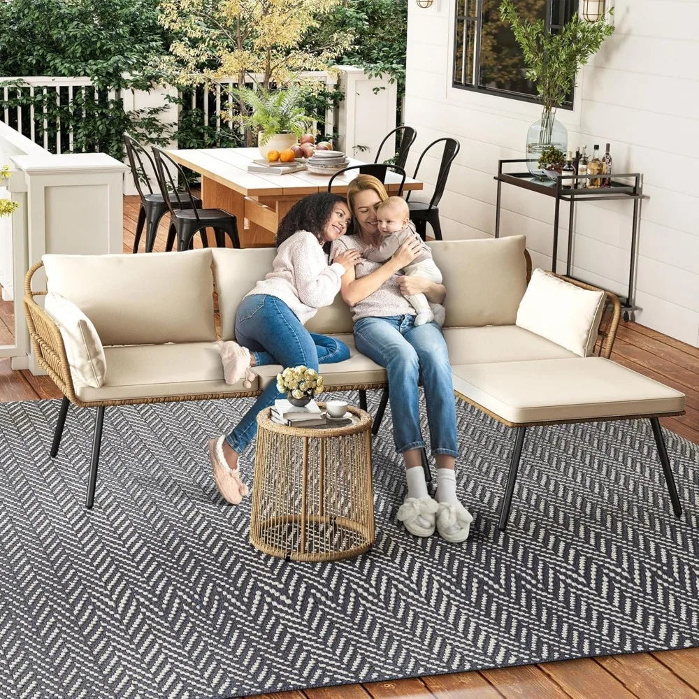 Patio 3 Piece Outdoor Wicker Conversation Set Coffee Table