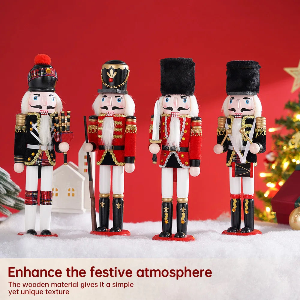30cm Wooden Nutcracker Soldier Puppet Statues Christmas Gift Home Decor