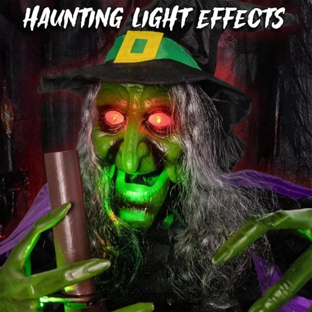 Hovering Flying Witch Decor With Scary Sound Effects Props