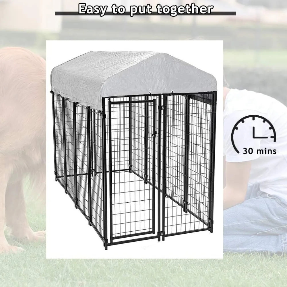 Large Outdoor Dog Kennel with Roof and UV Protection Waterproof Cover, Welded Wire Heavy Duty 8' x 4' x 6'/