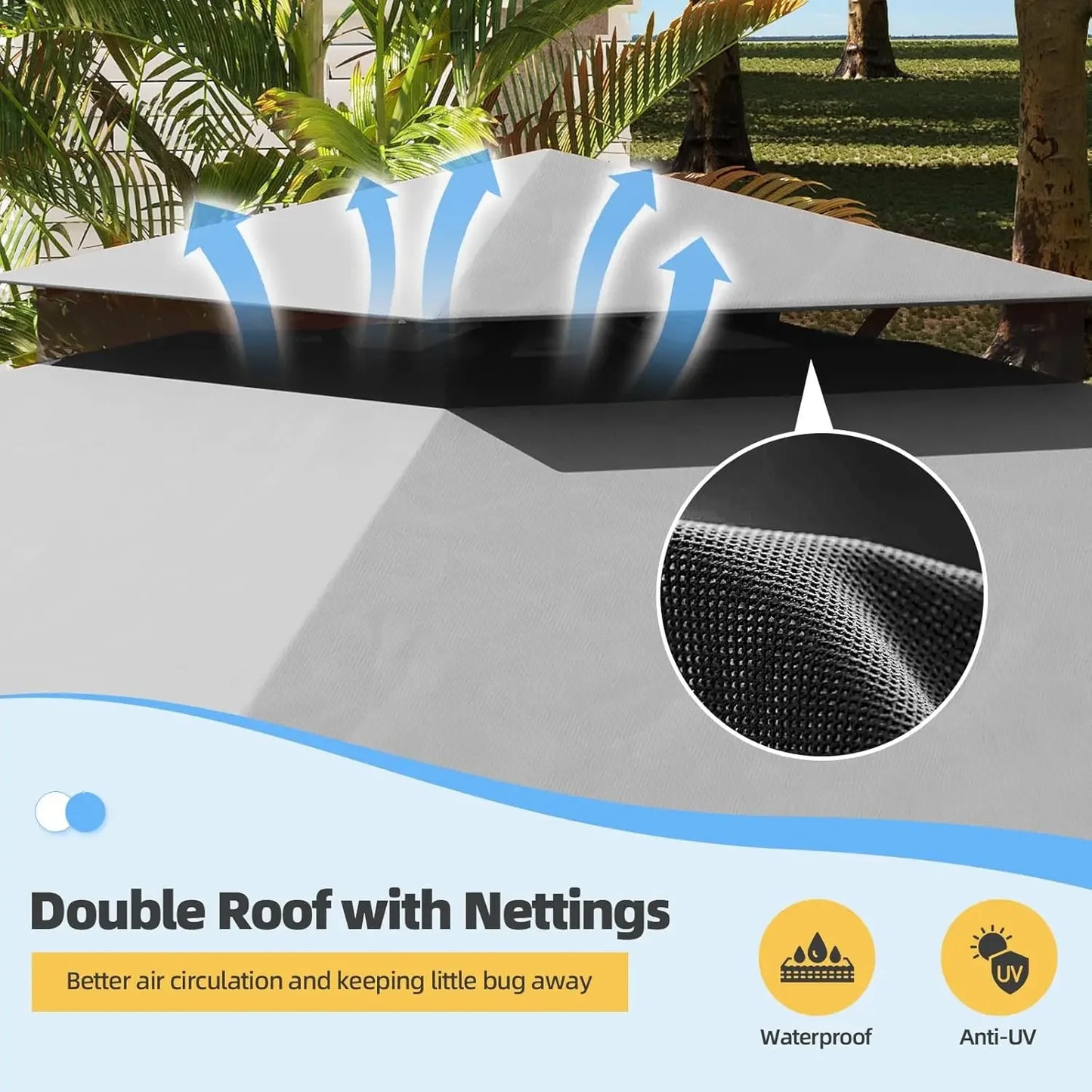 Outdoor 10x13 Grey Patio Gazebo Metal Frame Canopy with Double Roofs Heavy Duty Pavilion with Curtains and Nettings for Deck Lawn and Backyard