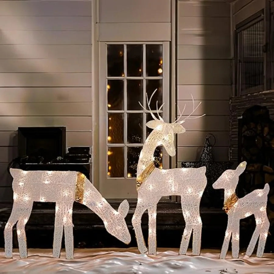 Outdoor Christmas Reindeer Family 3 Piece Lighted Set With 60 Lamps Waterproof