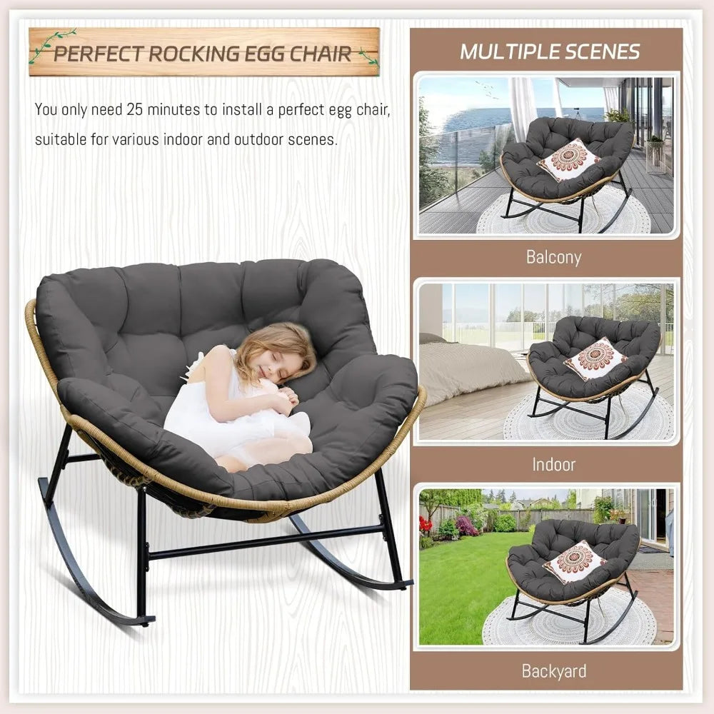 Rocking Egg Chair 2 Piece Outdoor Papasan Brown Wicker
