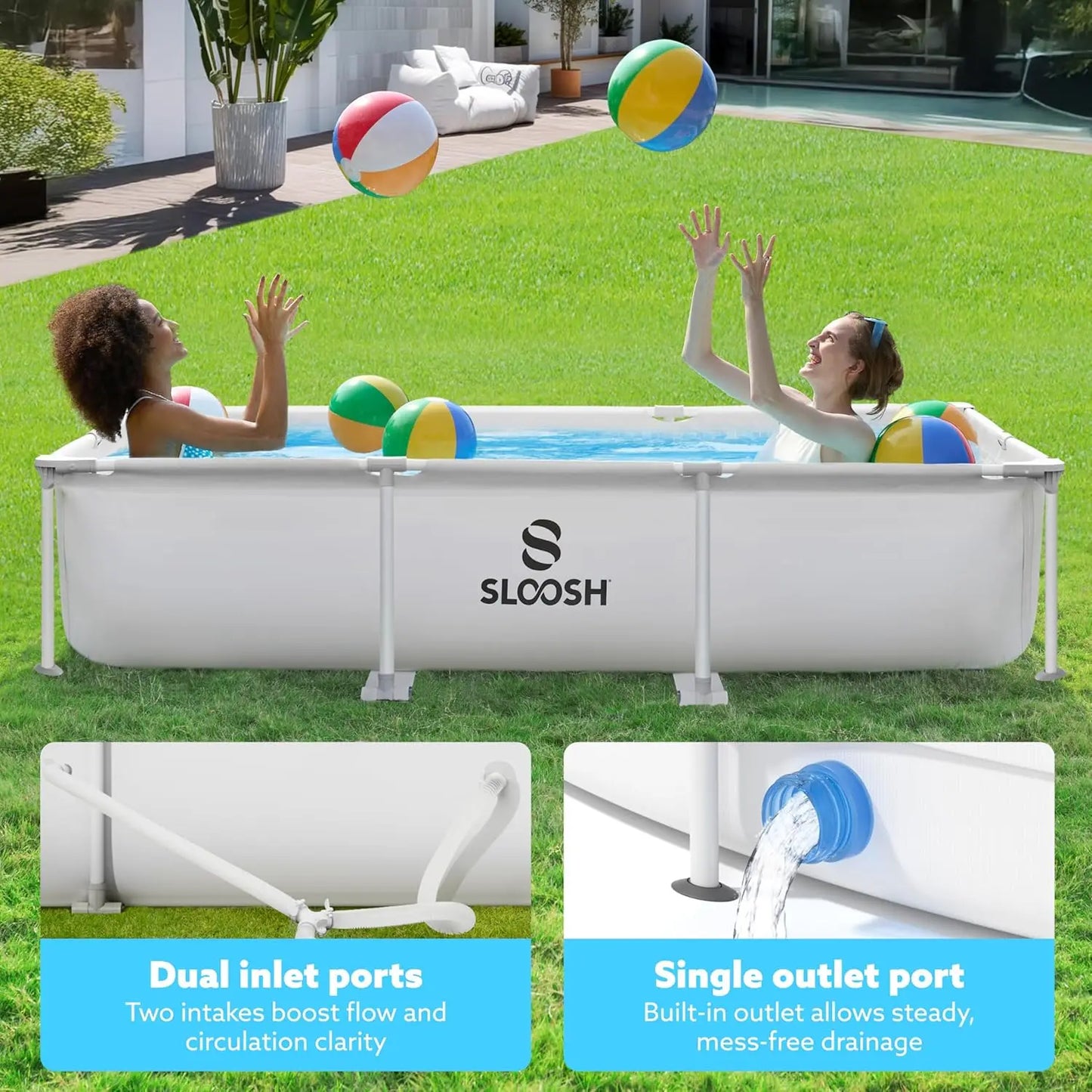 Rectangular Above Ground Swimming Pool Set 10ft x 6.8ft x 26inch Outdoor Frame