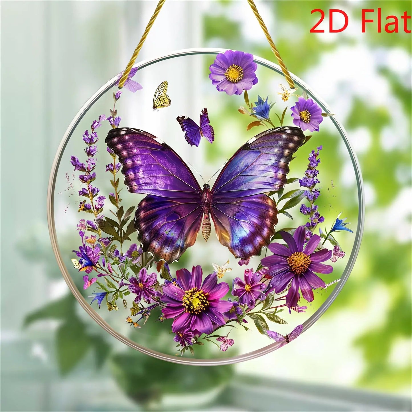 2D Purple Butterfly Suncatcher Stained Glass Window Hanging