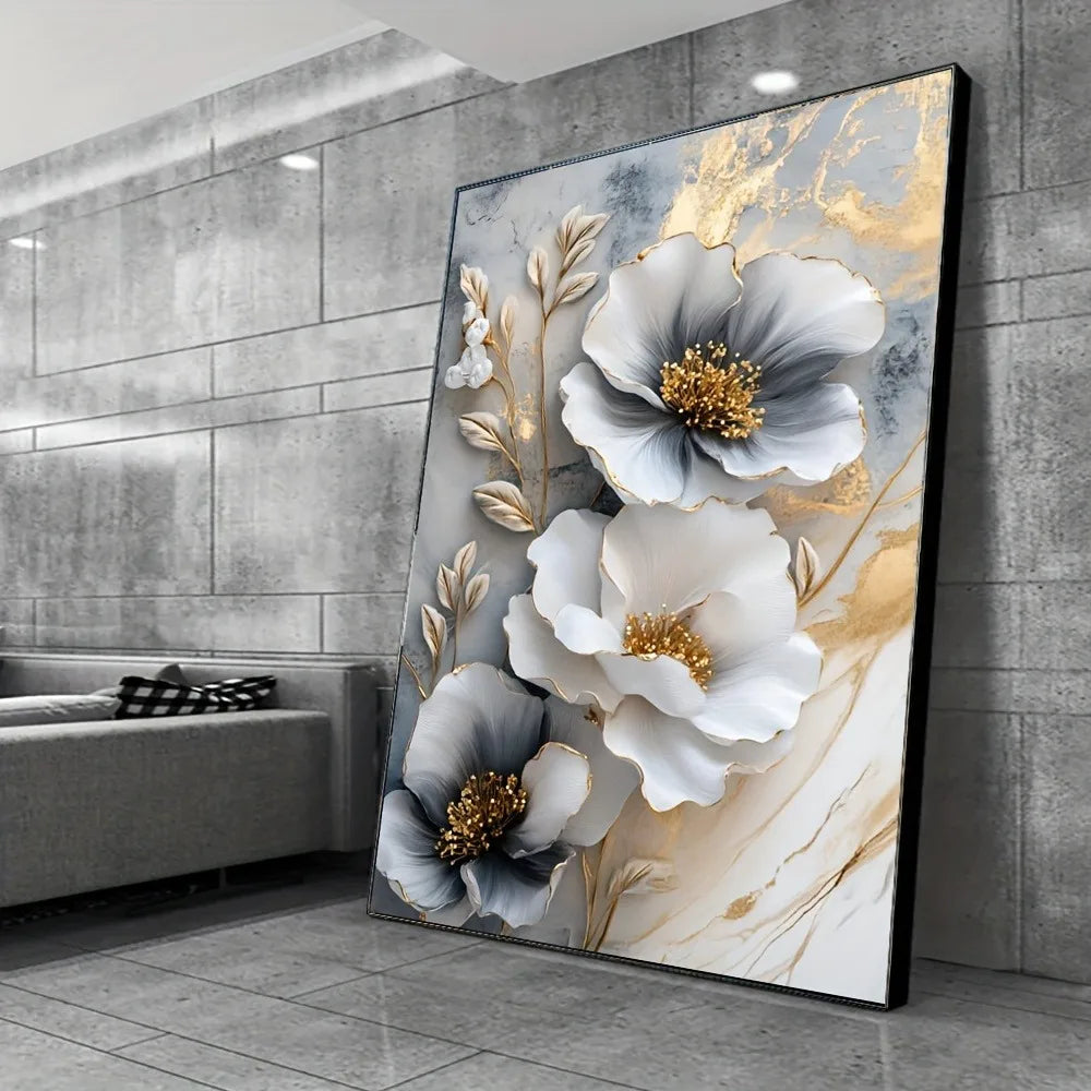 Modern Luxury Floral Canvas Mural Framed 3D Floral Painting for Bedroom and Living Room Decoration