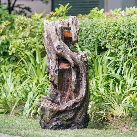 Tree Trunk Fountain Indoor Outdoor Polyresin Rustic Light
