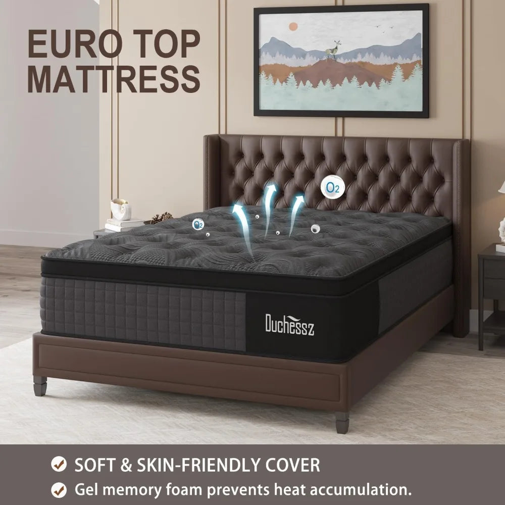 Queen 12 Inch Hybrid Mattress Black Gel Memory Foam