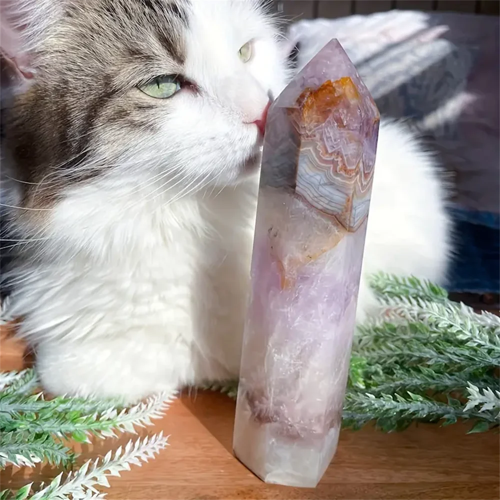 1PC Stunning Rare Amethyst Lace Agate Crystal Tower Reiki Healing Natural Stone Meditation Focus Spiritual Gift