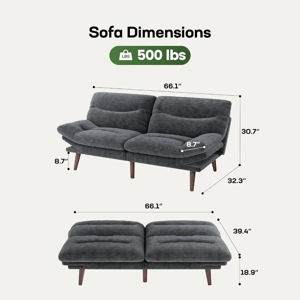 Convertible Futon Sofa Bed With Adjustable Backrest