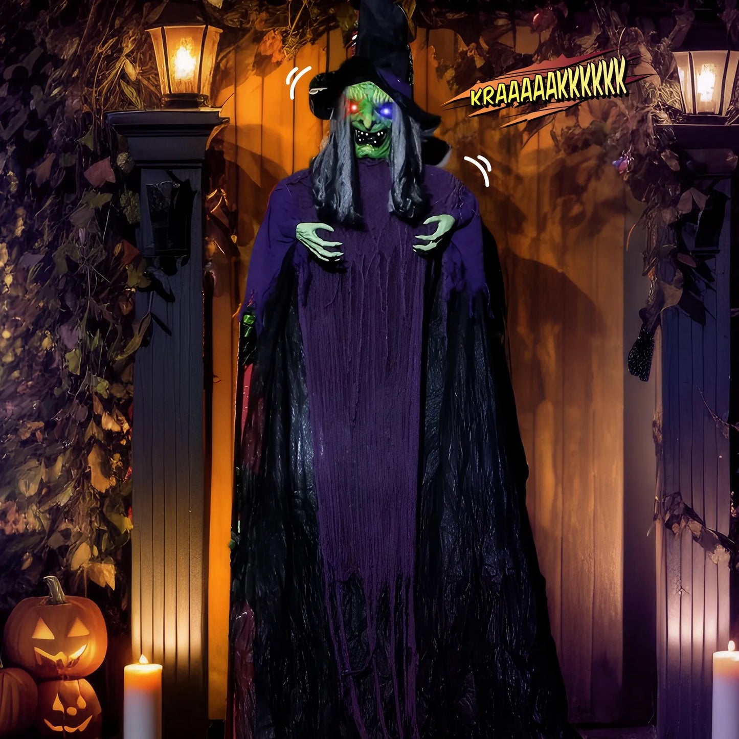 12 Feet Animated Halloween Witch Prop Voice Control