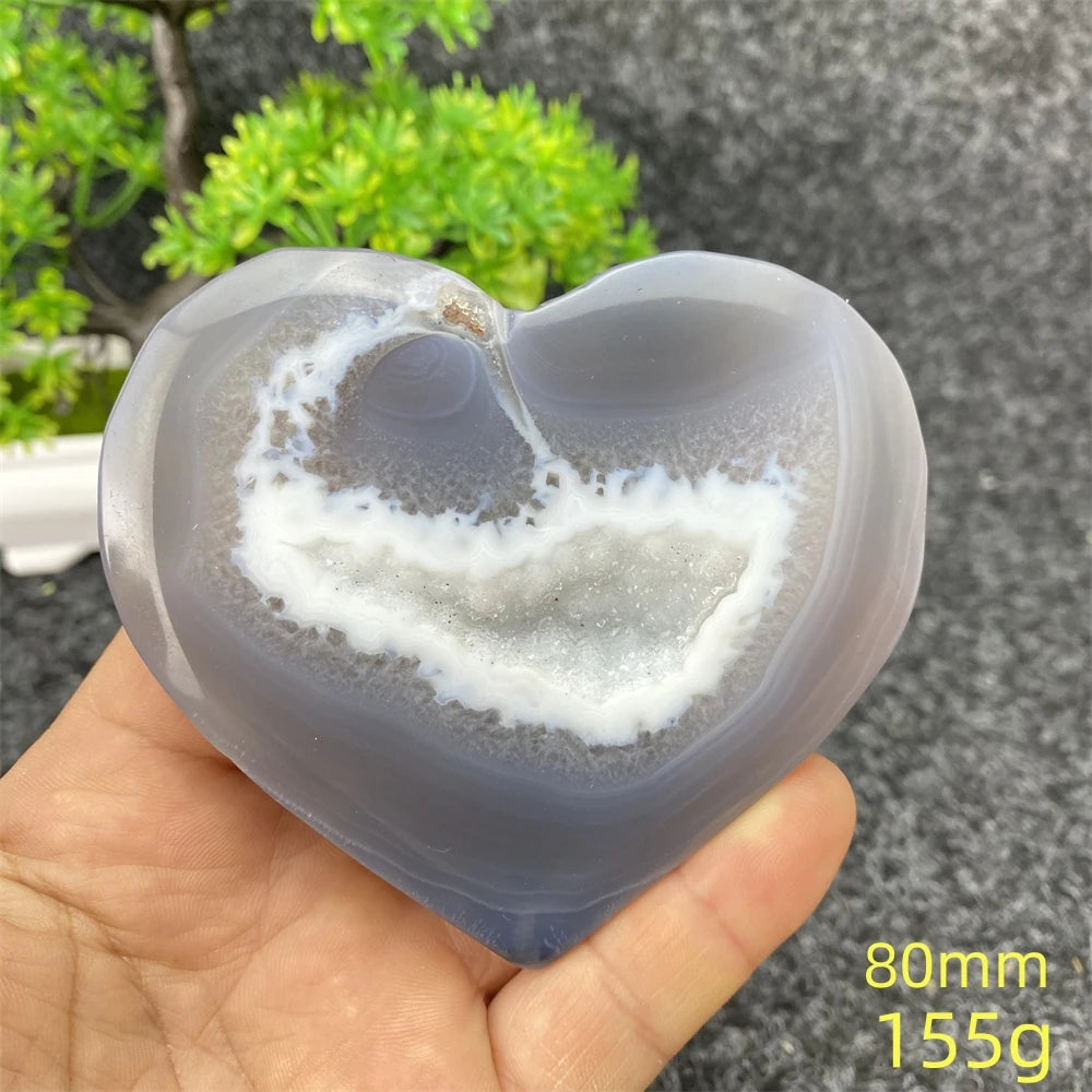 Natural Blue Agate Geode Heart Shaped Agate Reiki Healing Spiritual Meditation Home Decor Birthday Gift