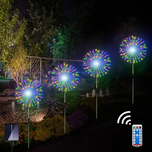 Solar Firework String Lights 4 Pack, IP65 Waterproof, 8 Modes with Remote for Outdoor Christmas Decorations
