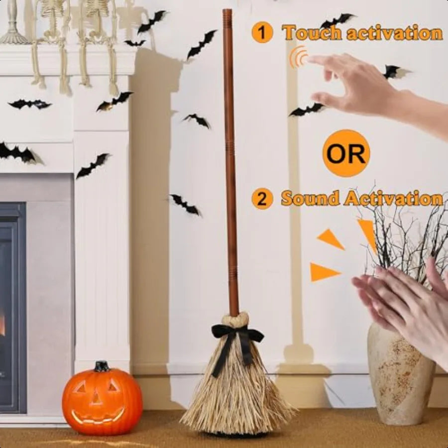 Halloween Animated Floating Witch Broom Indoor Party Decor