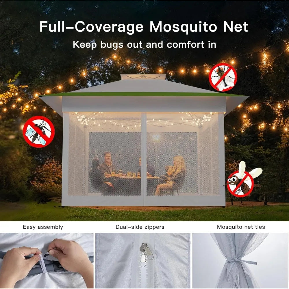 Amada 13x13 Pop Up Gazebo Outdoor Canopy Tent with Mosquito Netting for Backyard and Patio Furniture
