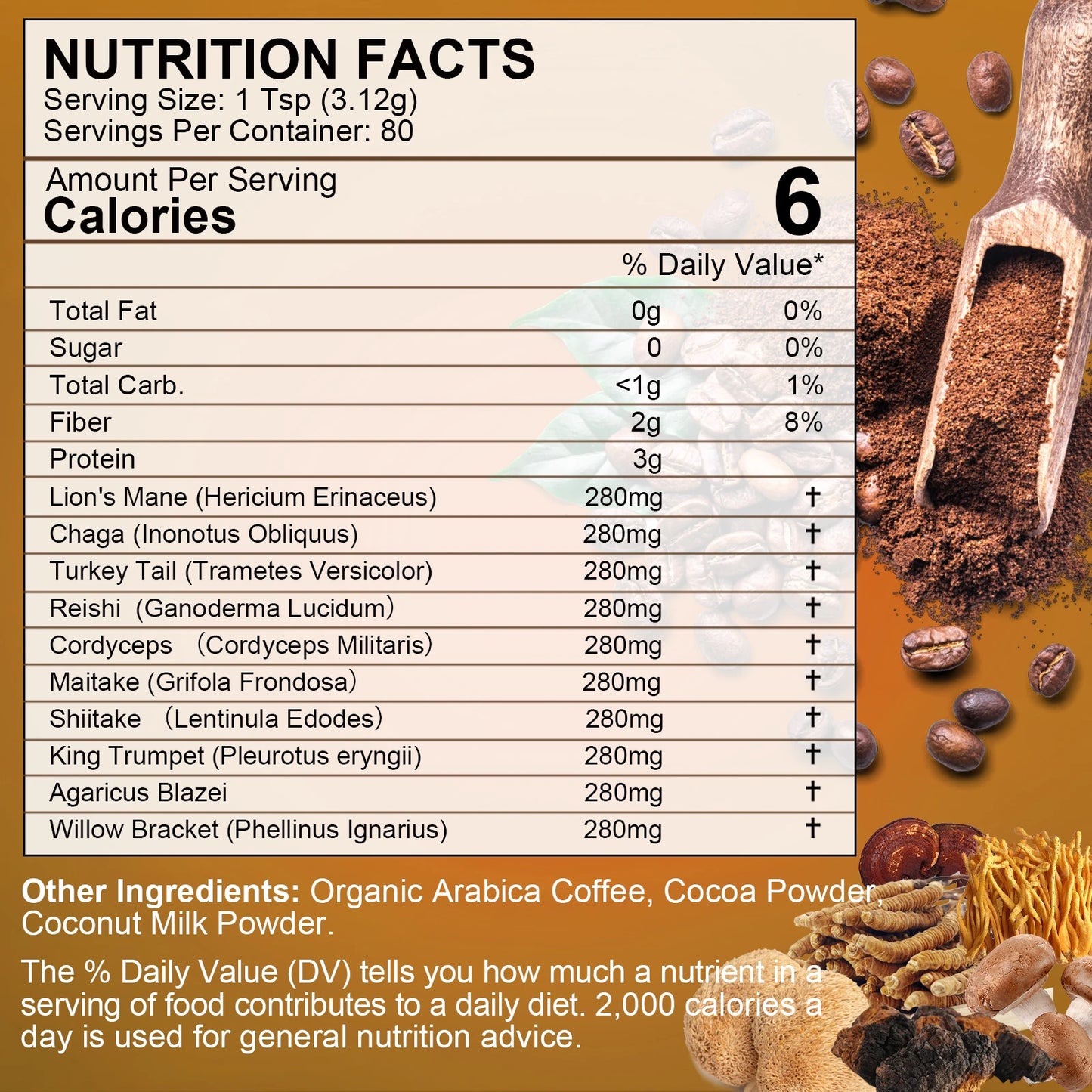 250g Lion's Mane Mushroom Coffee 10 in 1 Blend with Chaga and Cordyceps for Energy Focus and Memory Health