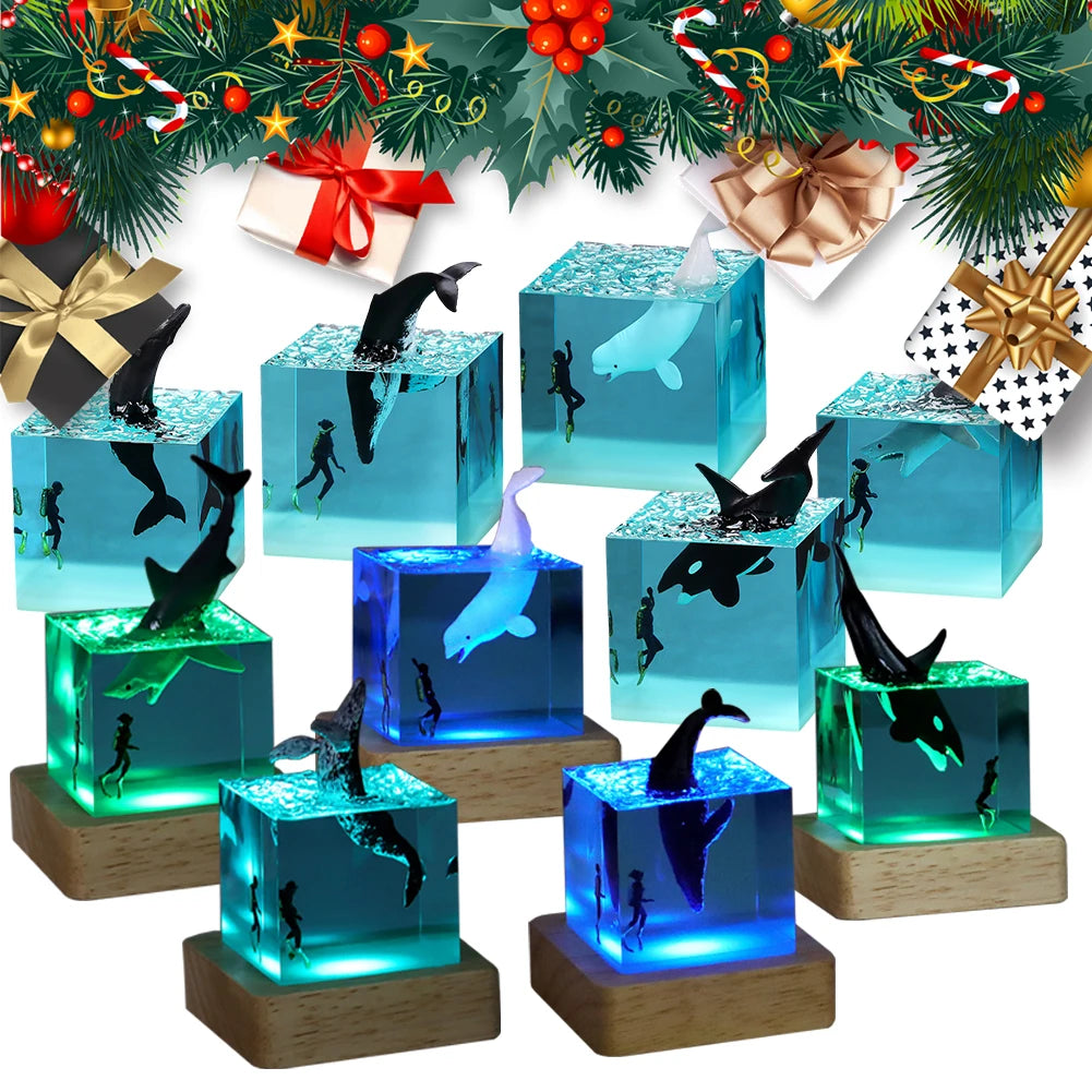 Marine Whale Cube Ornament With Light Ocean Decoration For Desktop Bookshelf