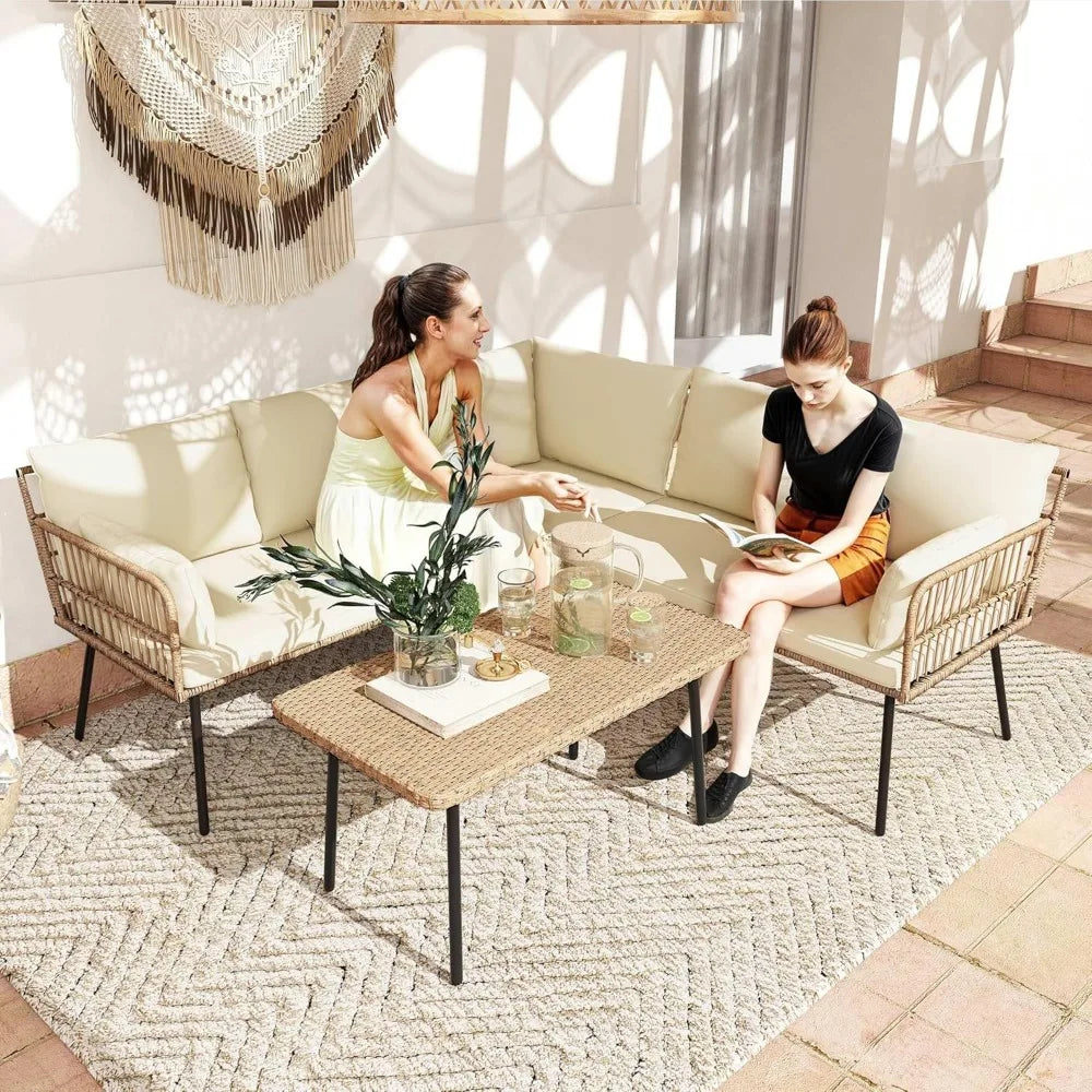 Patio Furniture Set 4 Pieces Outdoor L Shaped Rattan Sofa
