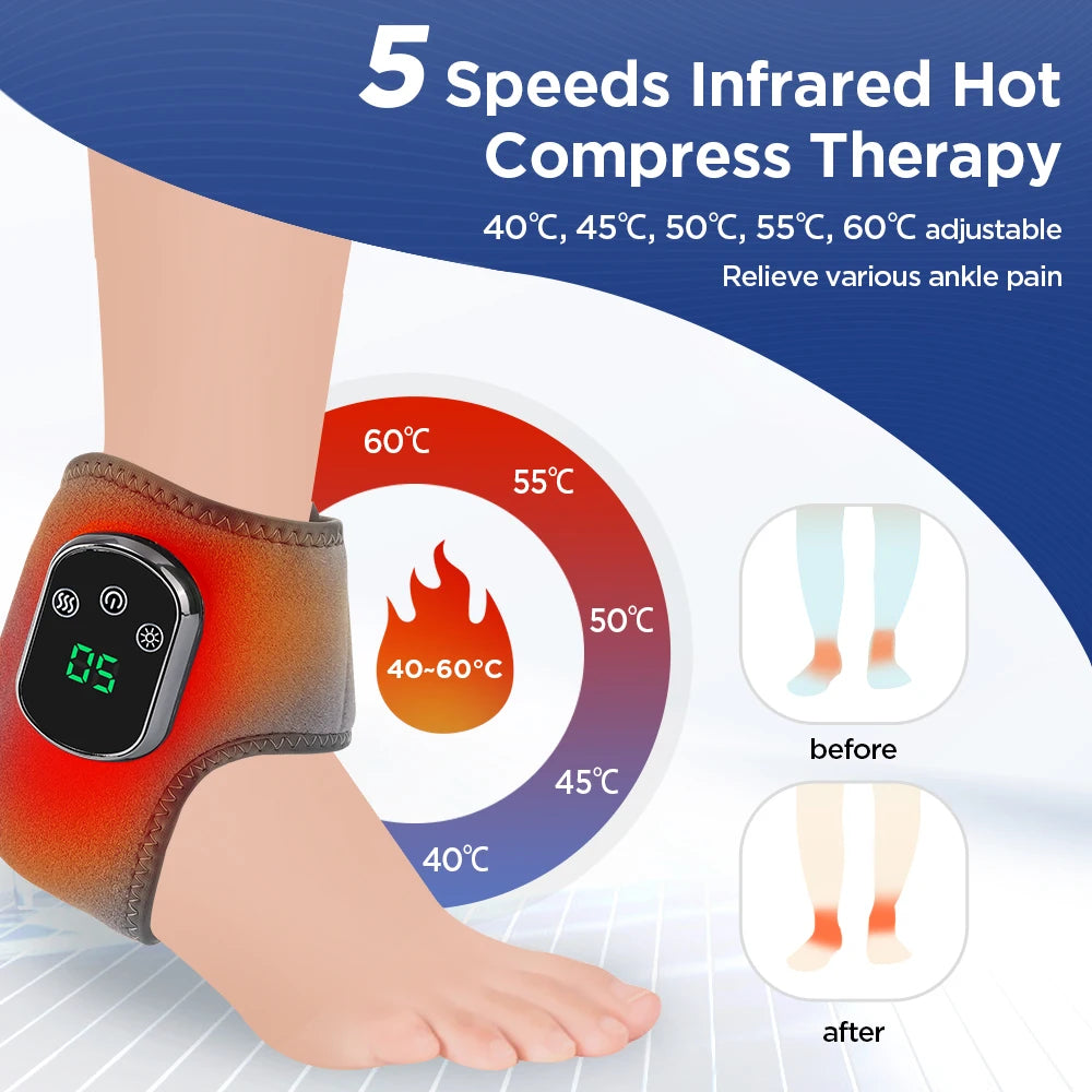Electric Foot Heat Massager with Hot Compress and Vibration for Ankle Joint Protection