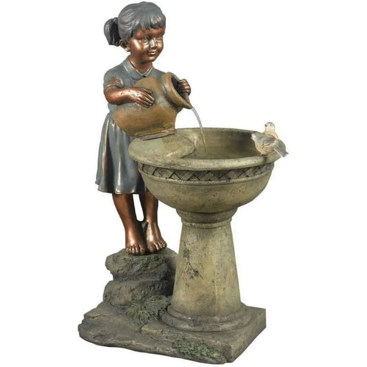 Versando Bird Bath Outdoor Water Fountain Durable Fiberglass Resin 21L x 14W x 29H