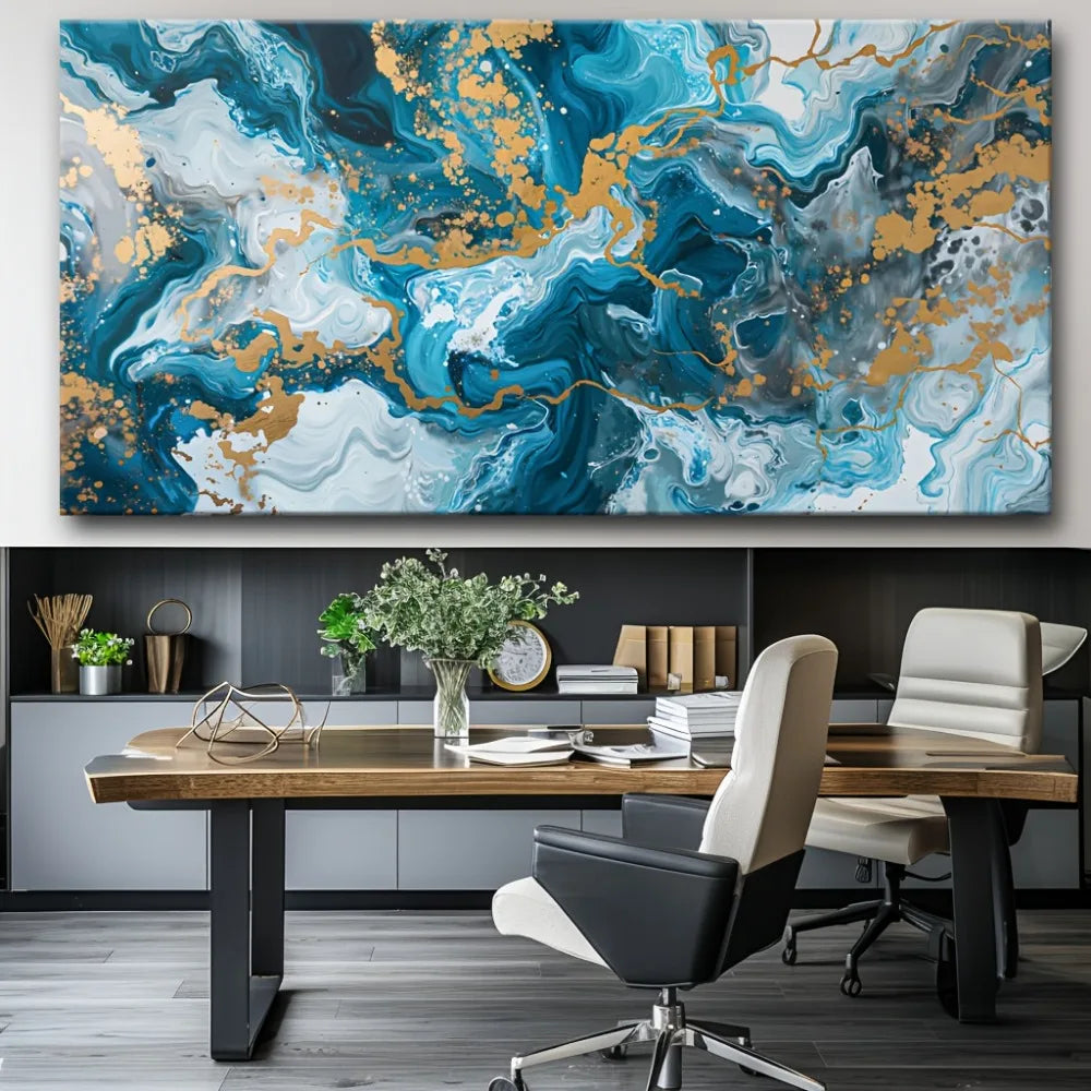 Blue Abstract Canvas Print Wall Art for Living Room