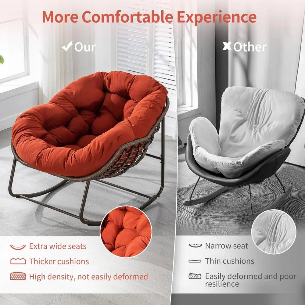 Oversized Patio Papasan Rocking Chair With Padded Cushion
