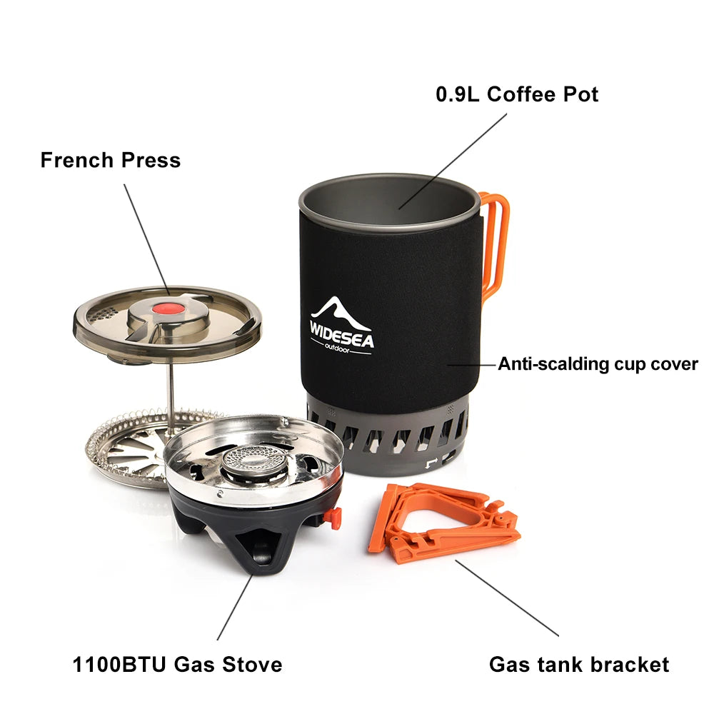 Widesea Camping Cooking System With Heat Exchanger Outdoor Gas Stove Coffee Pot