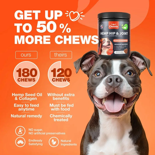 Glucosamine for Dogs Hemp Hip and Joint Supplement Chews with Chondroitin MSM Turmeric and Collagen for Mobility