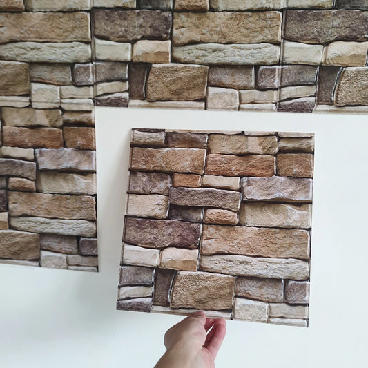 20 Pack Stone Pattern Vinyl Wall Stickers Square 11.81 Inch Fireplace Decor