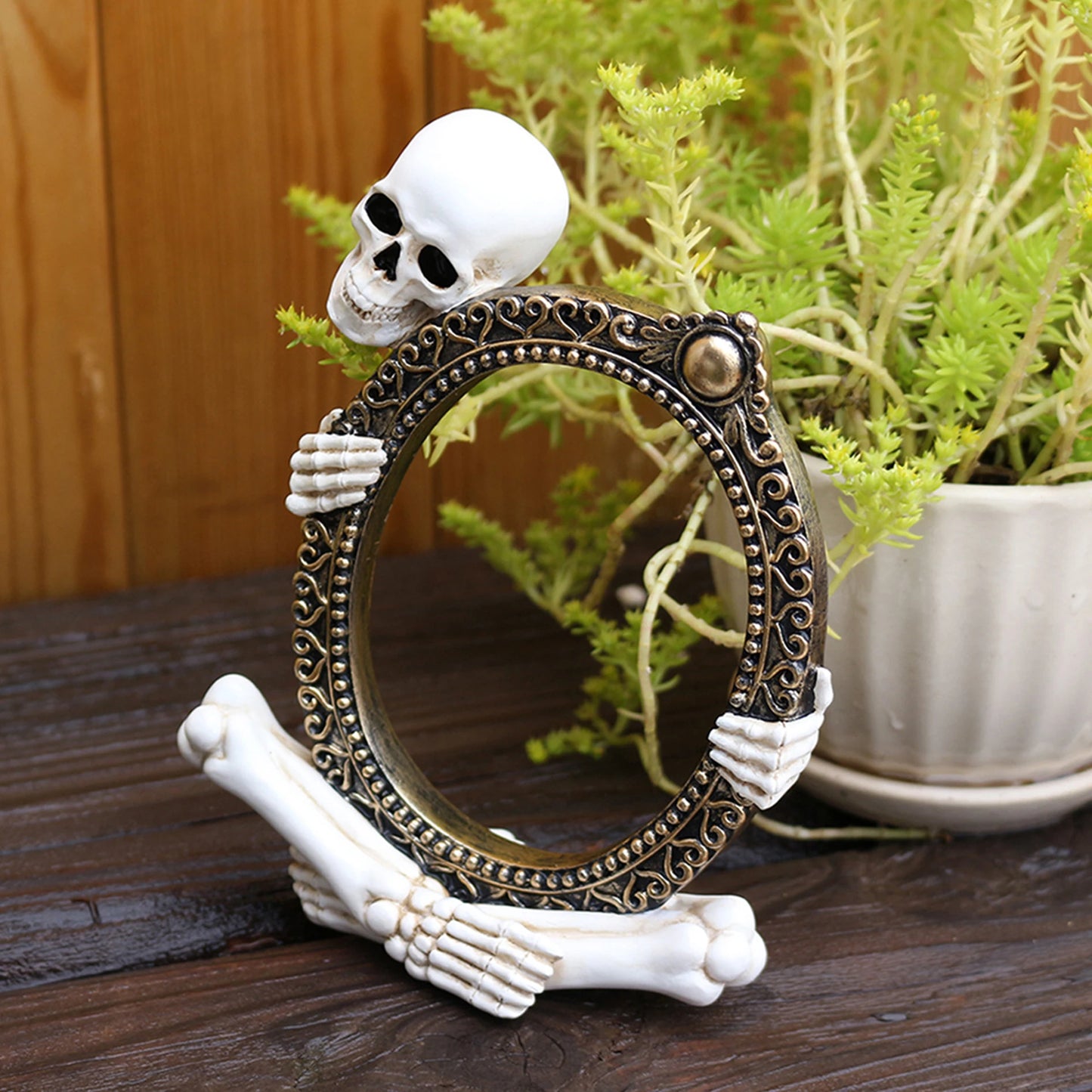Gothic Raven Perched Skull Statue Halloween Tabletop Decor