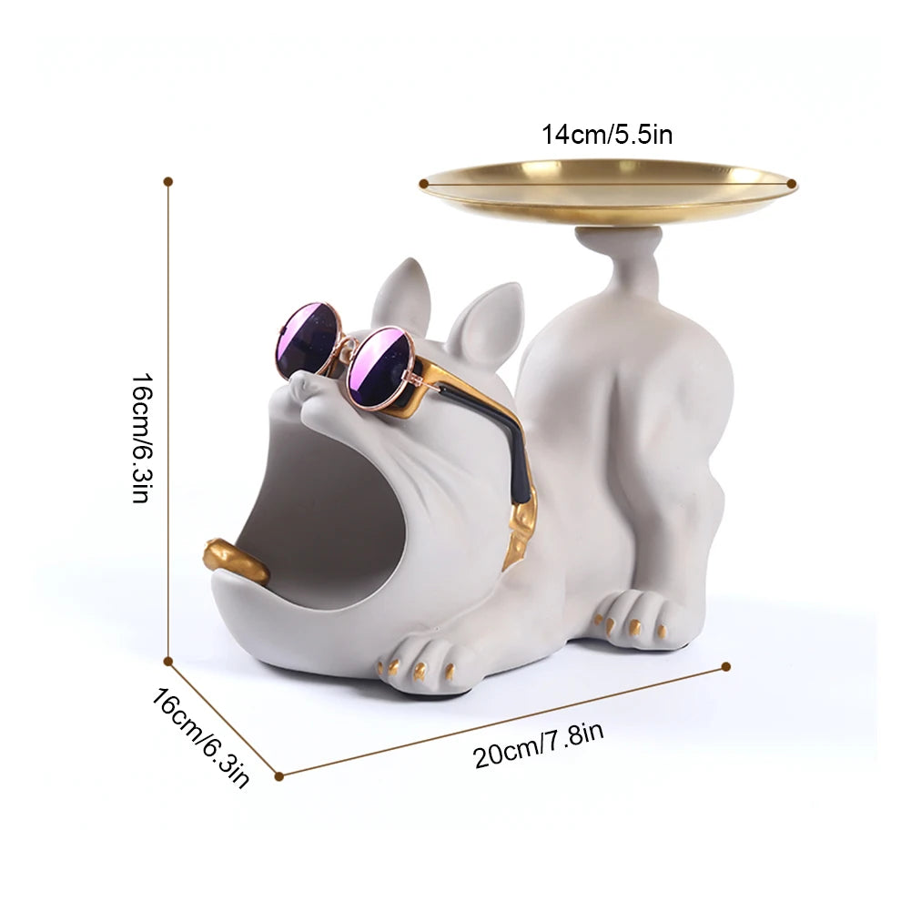 Decorative Pitbull Statue Resin Craft Animal Sculpture Storage Tray for Living Room Hallway Home Decoration
