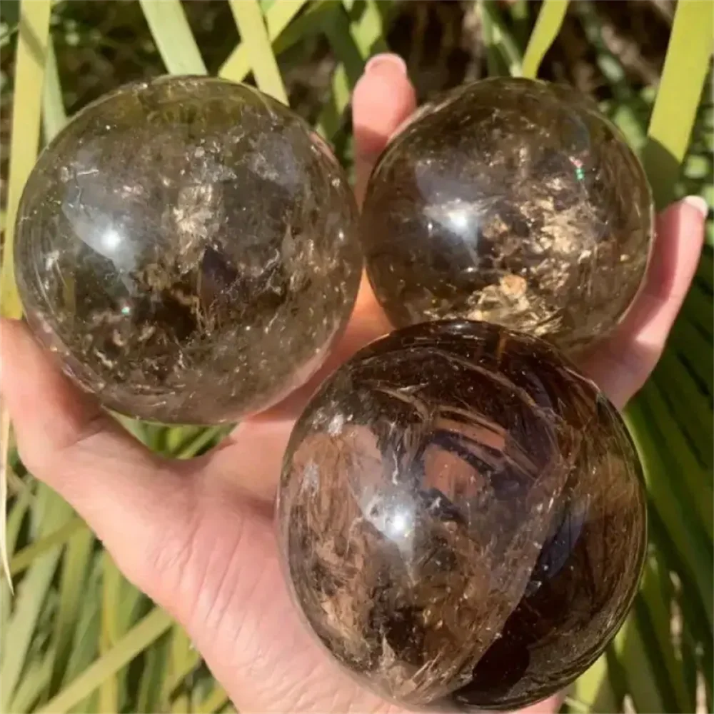 1pc Hand Polished Tea Quartz Crystal Ball Natural Stone Sphere with Earthy Tones and Unique Inclusions