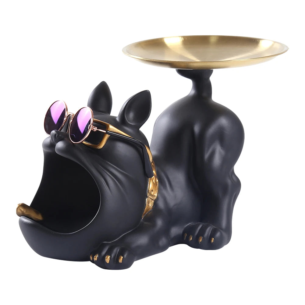 Decorative Pitbull Statue Resin Craft Animal Sculpture Storage Tray for Living Room Hallway Home Decoration