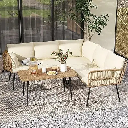 Patio Furniture Set 4 Pieces Outdoor L Shaped Rattan Sofa