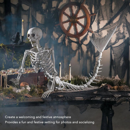 Life Size Skeleton Mermaid Halloween Outdoor Decorations Movable Joints Realistic Full Body Props